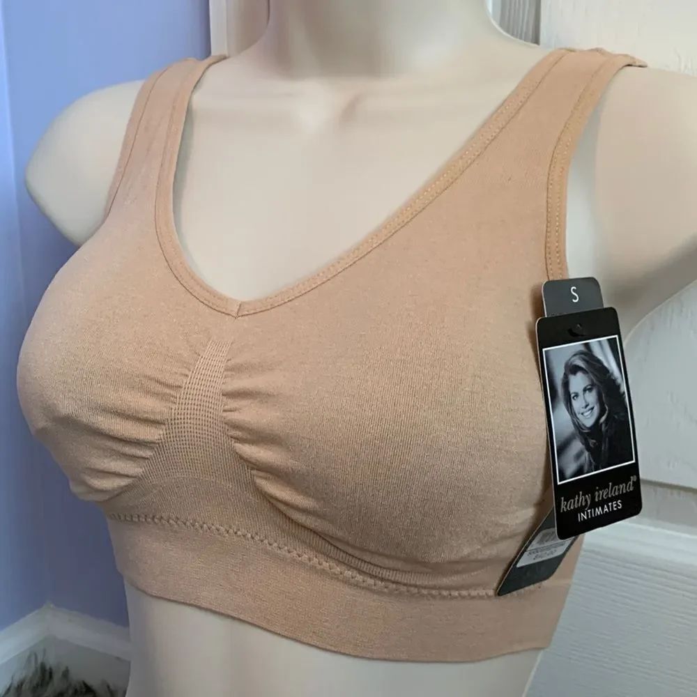 Kathy Ireland No Wire Lightly Lined Seamless Bralette Bra Beige S